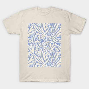 Abstract boho leaf and flower pattern in light blue T-Shirt